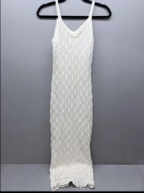Cream Crochet-Pattern Midi Slip Dress